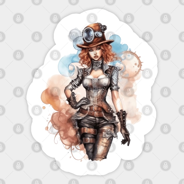 Watercolor Steampunk Girl #6 Sticker by Chromatic Fusion Studio